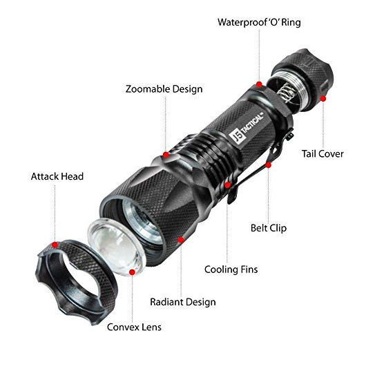parts of the J5 tactical flashlight